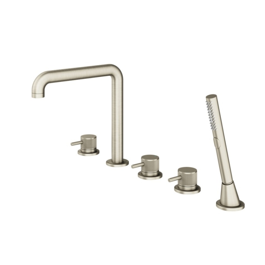 Product Cut out image of the Abacus Iso Pro Brushed Nickel Deck Mounted 5 Tap Hole Bath Shower Mixer